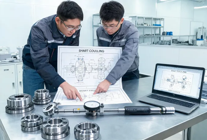 Coupling engineering team reviewing shaft drawings